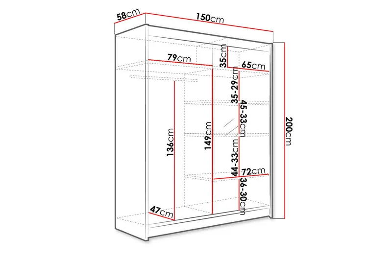 Camino Garderob 150x58x200 cm LED-belysning - Svart/Vit - Products - Förvaring - Garderober & garderobssystem