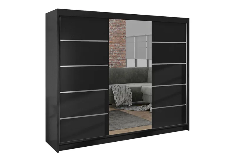 Cyria Garderob med rymlig Förvaring och Skjutdörrar med Spegel 200x215 cm - Svart - Products - Förvaring - Garderober & garderobssystem
