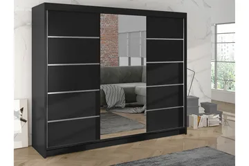 Cyria Garderob med rymlig Förvaring och Skjutdörrar med Spegel 200x215 cm - Svart - Products - Förvaring - Garderober & garderobssystem