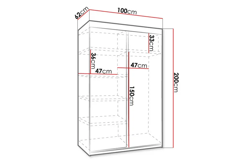 Dunkra Garderob m. Spegel 100x200 cm - Svart - Products - Förvaring - Garderober & garderobssystem