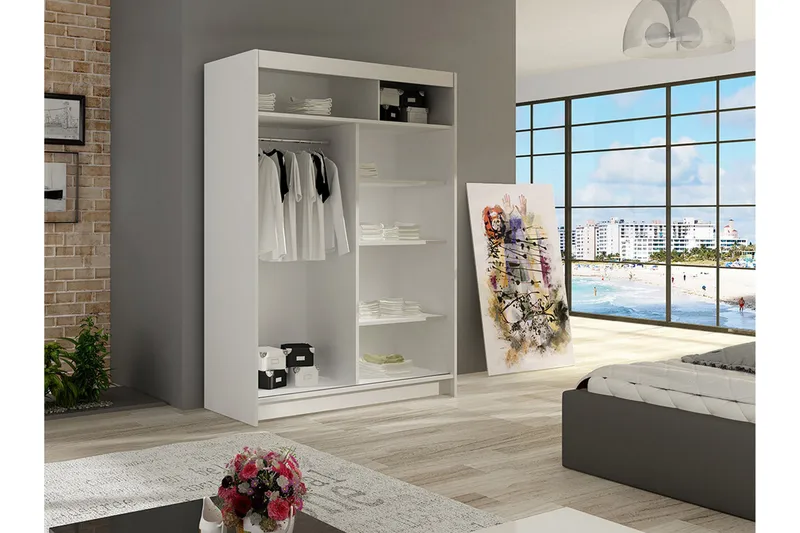 Estella Garderob 120 cm Skjutdörrar Smal Spegel - Ek/Tryffel/Spegel - Products - Förvaring - Garderober & garderobssystem