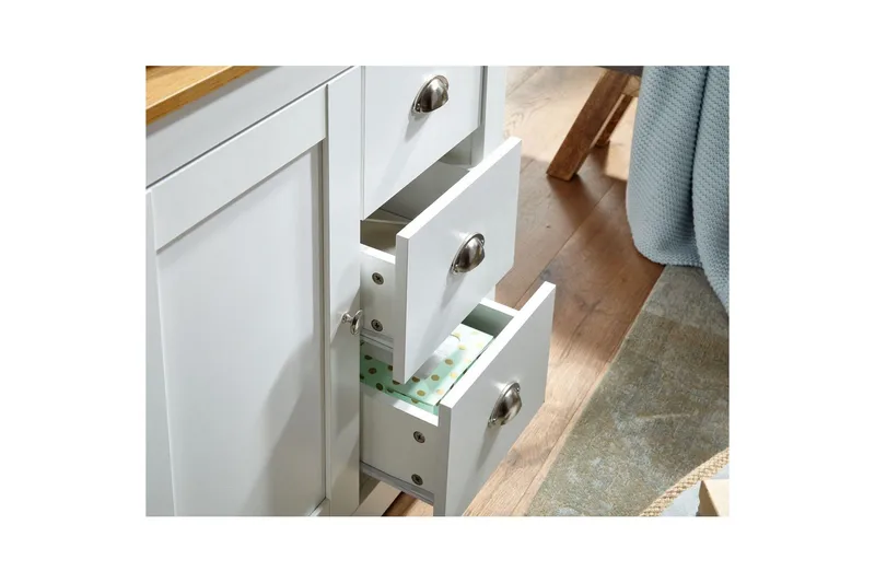 Byrå Wohnling med 3 lådor 2 dörrar tvåfärgad vit ek lantlig stil - Products - Förvaring - Förvaringsmöbler - Byrå - Hallbyrå