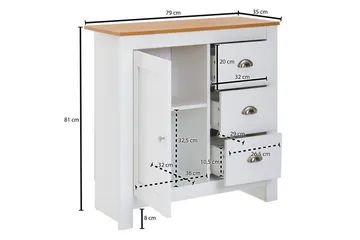 Byrå Wohnling med 3 lådor 2 dörrar tvåfärgad vit ek lantlig stil - Products - Förvaring - Förvaringsmöbler - Byrå - Hallbyrå