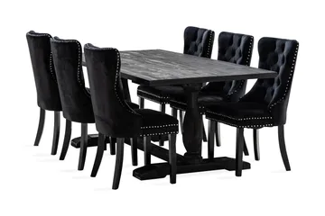Dijon Matgrupp 200 cm inkl 6 Bergviken Stolar Sammet - Brun / Svart / Sammet - Products - Förvaring - Förvaringsmöbler - Sideboard & skänk