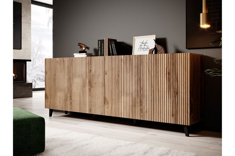 Juniskär Skänk med Förvaring trä 40x82x200 cm - Svart / Ek / Ribbad - Products - Förvaring - Förvaringsmöbler - Byrå