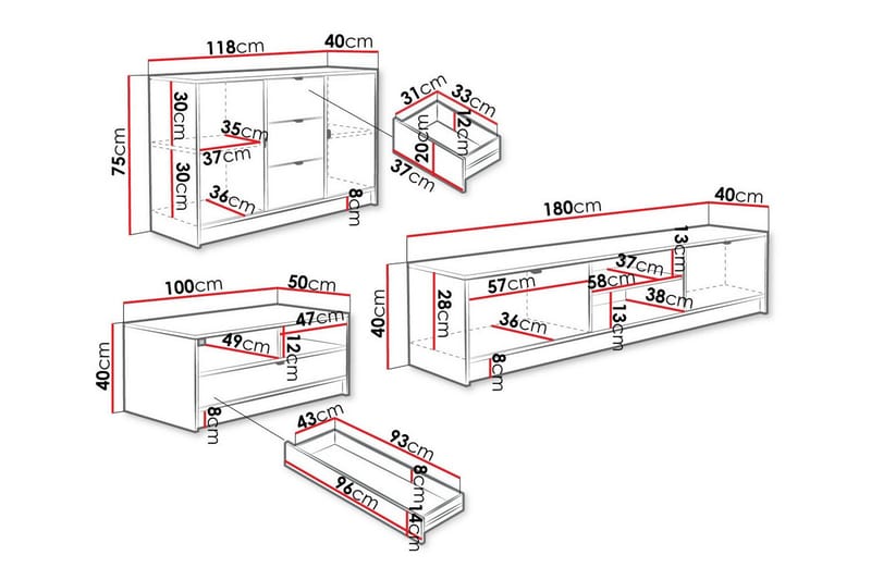 Kintore Möbelset För Vardagsrum - Svart - Products - Förvaring - Förvaringsmöbler - Möbelset för vardagsrum