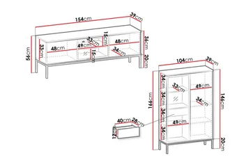 Klinkerville Möbelset Vardagsrum - Tv bänk & Vitrinskåp med Belysning - Svart Trä / Brun / Ribbad / Glas - Products - Förvaring - Förvaringsmöbler - Möbelset för vardagsrum
