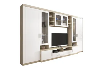 Paris Vardagsrumsset 340x44x197,5 cm - Ek/Vit Led-Belysning - Products - Förvaring - Förvaringsmöbler - Möbelset för vardagsrum