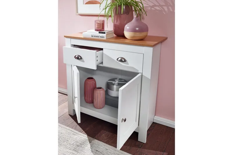 Sideboard Wohnling Melaminbelagd spånskiva tvåfärgad optik ek/vit 2 dörrar 2 lådor modern - Products - Förvaring - Förvaringsmöbler - Sideboard & skänk