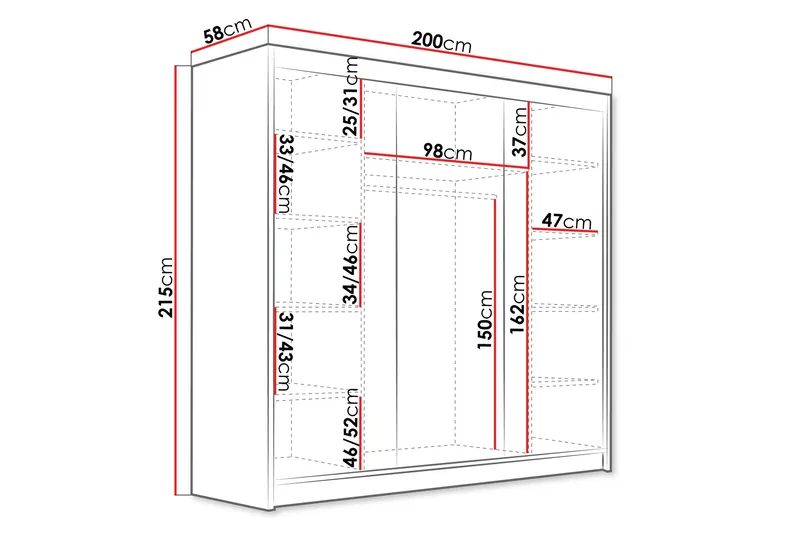 Dianna Garderob 200x215 cm - Svart/Vit - Products - Förvaring - Garderober & garderobssystem - Garderobsskåp