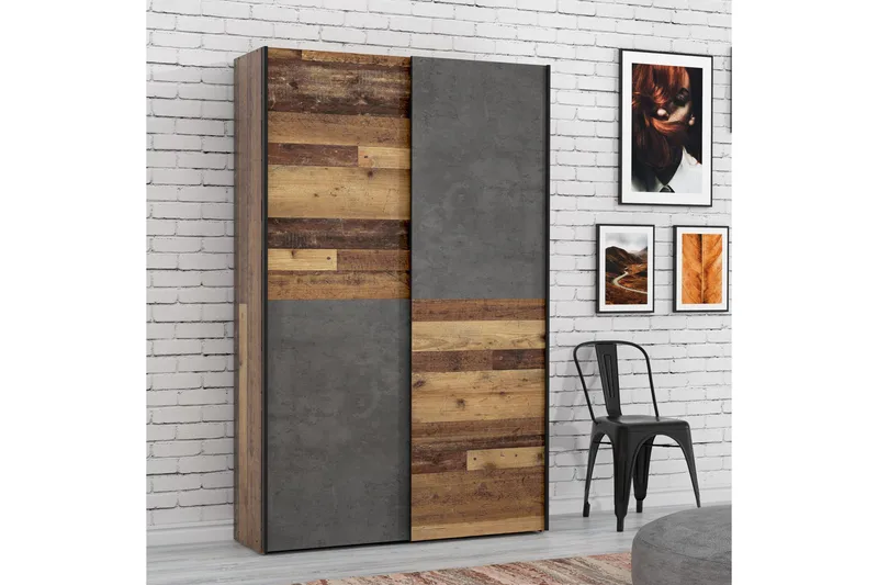 Shipts Garderob 42x120 cm, Natur/Mörkgrå