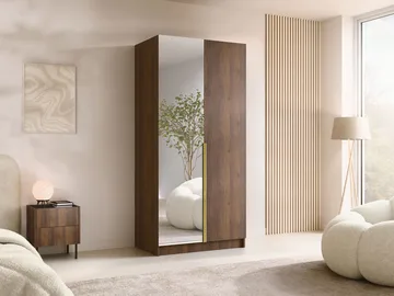 Herrljunga Garderob med Spegel 100x215 cm - Brun/Guld/Spegel - Products - Förvaring - Garderober & garderobssystem