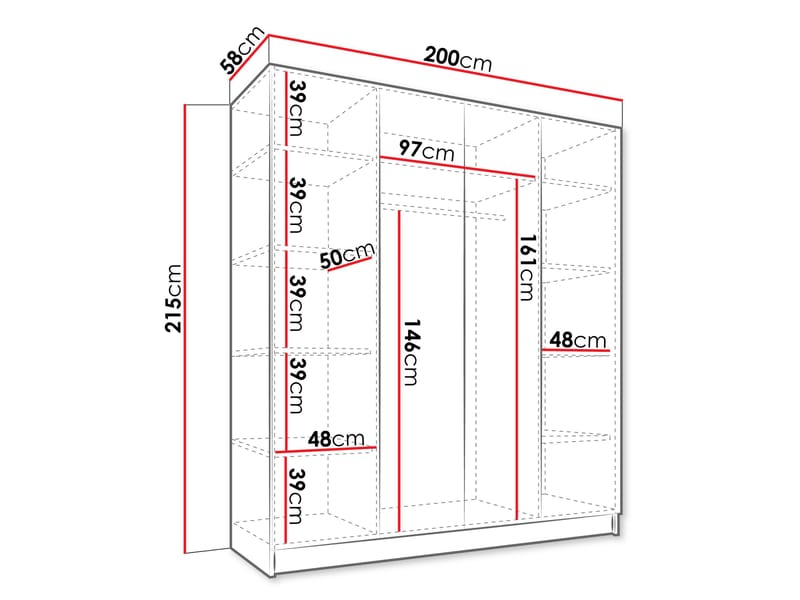 Herrljunga Garderob med Spegel 200x215 cm - Brun/Svart/Spegel - Products - Förvaring - Garderober & garderobssystem