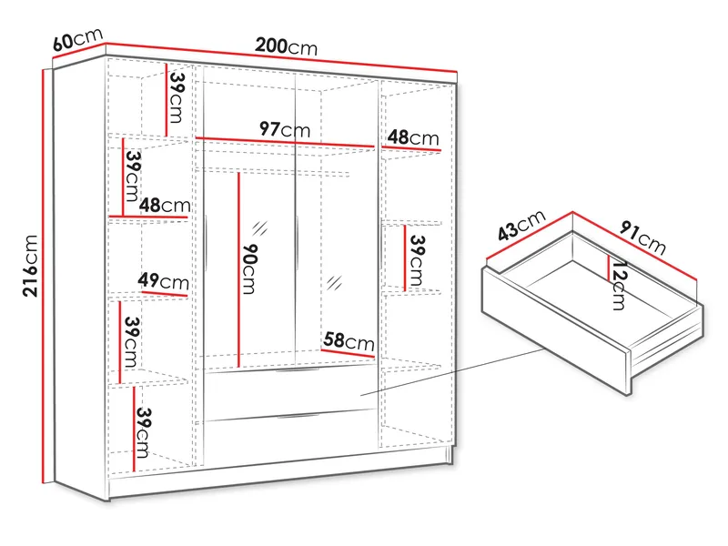 Kelros Garderob med Spegel 200x216 cm - Brun - Products - Förvaring - Garderober & garderobssystem