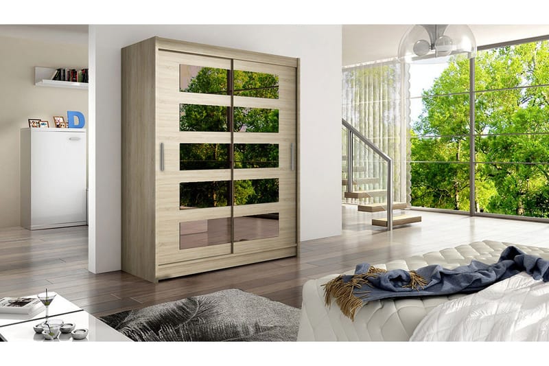 Leila Garderob 150 cm Skjutdörrar Delad Spegel - Beige/Trä/Natur - Products - Förvaring - Garderober & garderobssystem