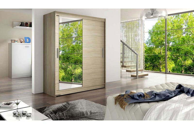 Leila Garderob 150 cm Skjutdörrar Spegel - Beige/Trä/Natur - Products - Förvaring - Garderober & garderobssystem