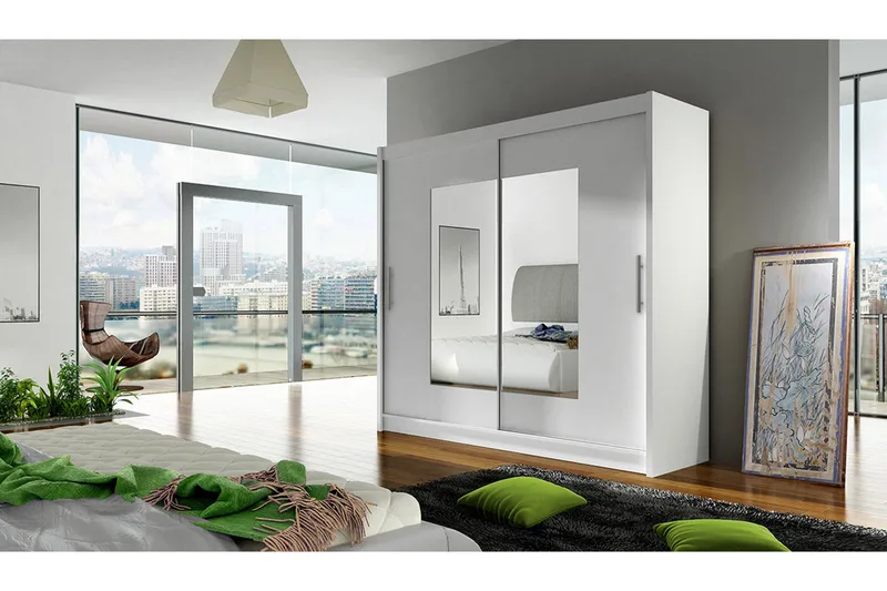 Prag Garderob med Skjutdörrar Smal fyrkantig spegel 180 cm - Vit - Products - Förvaring - Garderober & garderobssystem