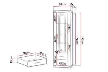 Dallas Vitrinskåp 58x43,5x192 cm - Grå/Vit - Products - Förvaring - Skåp - Vitrinskåp