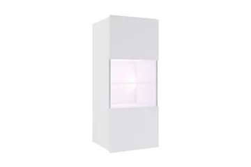 Frick Vägghängt Vitrinskåp Blå LED Belysning 32 cm djup 45 cm bred 117 cm hög Ljust Trä Glas - Vit - Products - Förvaring - Skåp - Vitrinskåp