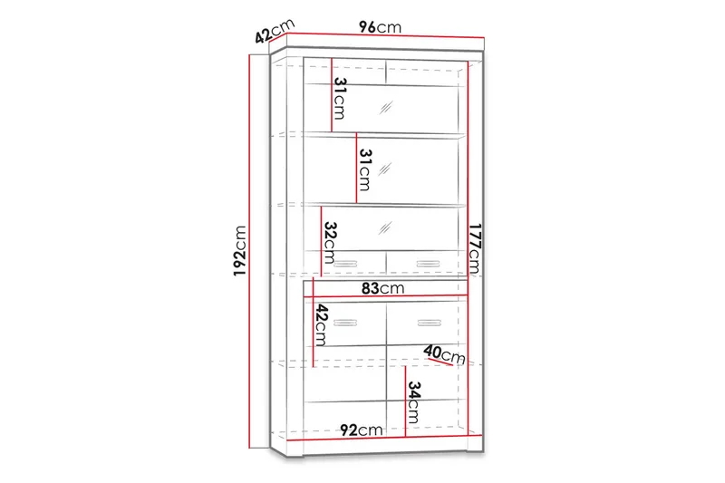 Indianapolis Vitrinskåp 96x42x192 cm - Brun - Products - Förvaring - Skåp - Vitrinskåp