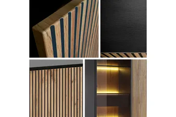 Klinkerville Lågt Vitrinskåp med belysning 39 cm djup 104 cm - Svart Trä / Glas / Ribbad - Products - Förvaring - Skåp - Vitrinskåp