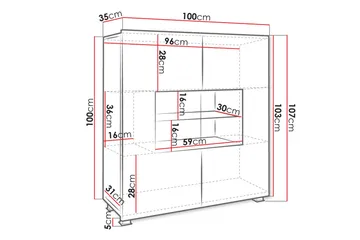 Tessan Vitrinskåp 100x35x107 cm - Svart/Vit Led-Belysning - Products - Förvaring - Skåp - Vitrinskåp