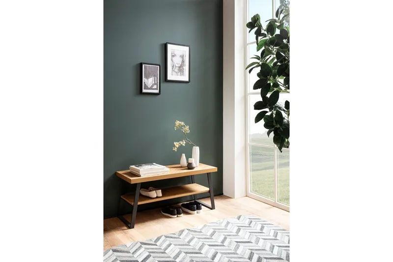 Bänk Wohnling Ekfiskbensdekor med hylla Stabil metallram Modern look - Products - Förvaring - Skoförvaring - Skobänk & skohylla med bänk