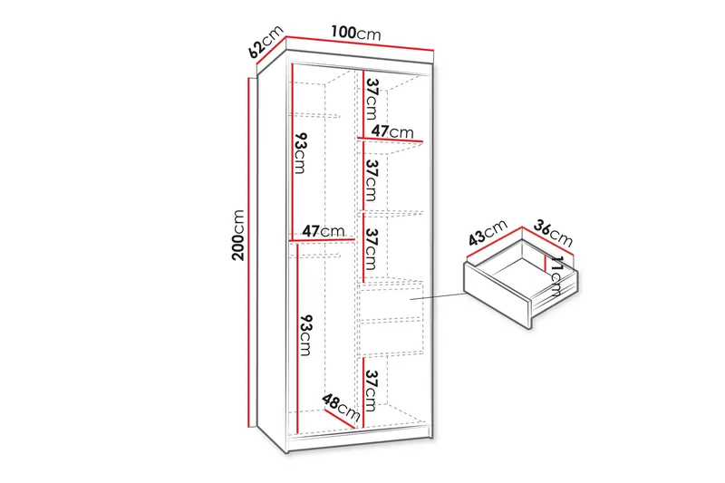 Tallmo Garderob m. Spegel 100x200 cm - Brun/Beige - Products - Förvaring - Garderober & garderobssystem