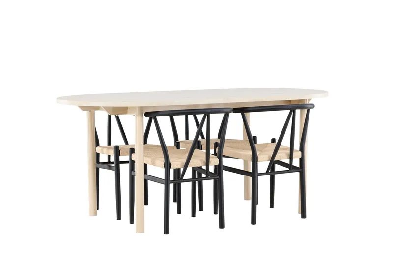 Andy Matgrupp 180 cm Oval med 4 Alfons stolar - Whitewash/Svart - Products - Möbler - Bord & matgrupp - Matgrupp