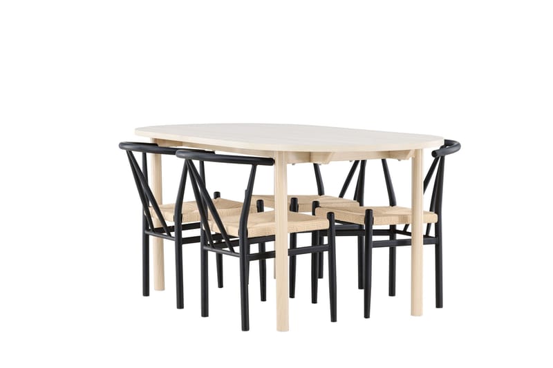 Andy Matgrupp 180 cm Oval med 4 Alfons stolar - Whitewash/Svart - Products - Möbler - Bord & matgrupp - Matgrupp
