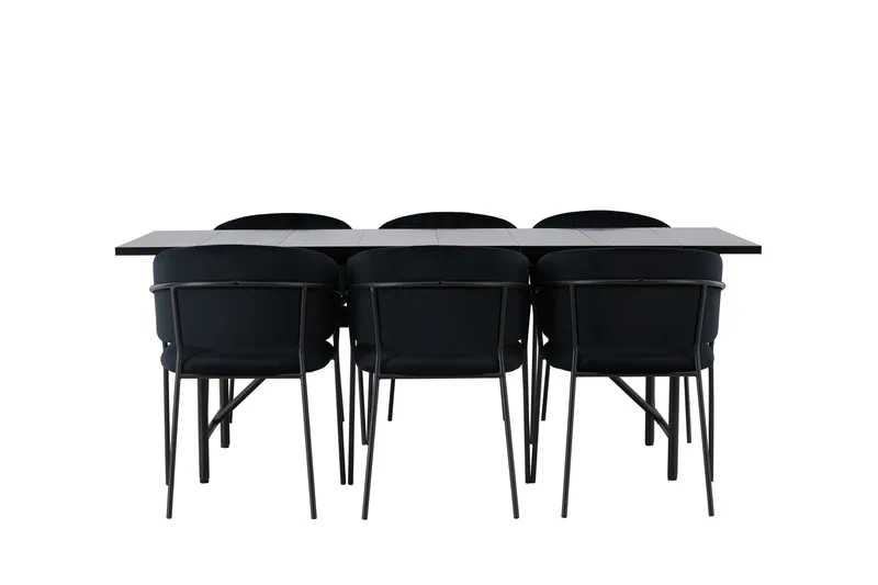 Astrid Matgrupp 200 cm Rektangulär med 6 Selma Stolar, Svart