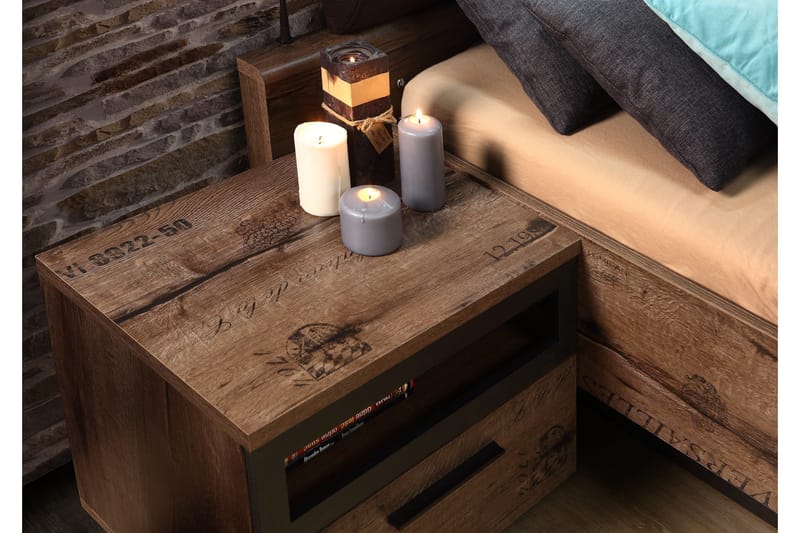 Cannop Sängbord 52 cm med Förvaring Låda + Hylla - Brun/Svart - Products - Möbler - Bord & matgrupp - Avlastningsbord & sidobord - Sängbord & nattduksbord