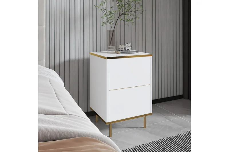 Imaj Sängbord 40 cm - Vit/Guld - Products - Möbler - Bord & matgrupp - Avlastningsbord & sidobord - Sängbord & nattduksbord