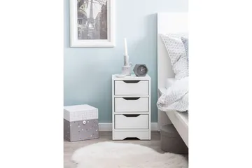 Sängbord Wohnling med 3 lådor i en enkel, modern design för boxspring-säng Vit - Vit - Products - Möbler - Bord & matgrupp - Avlastningsbord & sidobord - Sängbord & nattduksbord