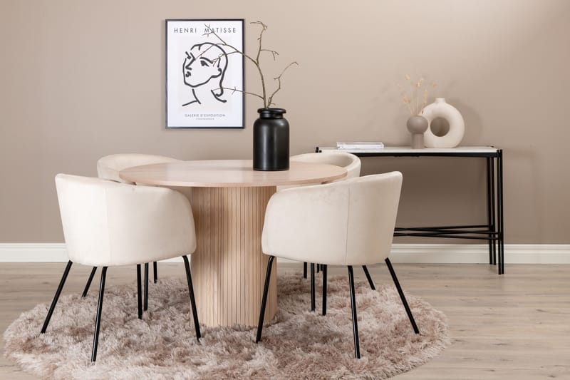 Bianca Matgrupp 110 cm Rund med 4 Berit stolar - Beige - Products - Möbler - Bord & matgrupp - Matgrupp