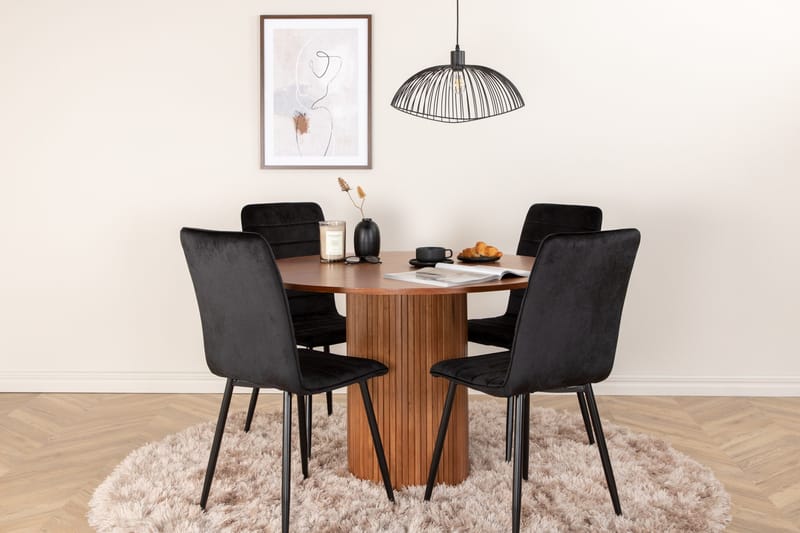 Bianca Matgrupp 110 cm Rund med 4 Windu Lyx stolar - Svart - Products - Möbler - Bord & matgrupp - Matgrupp