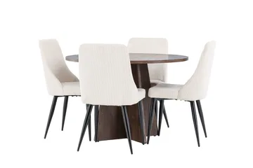 Bootcut Matgrupp 110 cm Rund med 4 Leone stolar - Mocca/Beige - Products - Möbler - Bord & matgrupp - Matgrupp