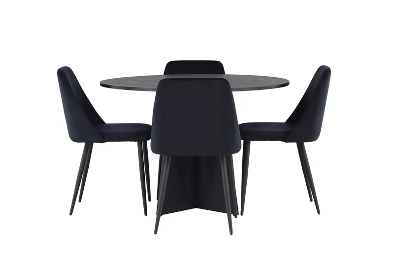 Bootcut Matgrupp 110 cm Rund med 4 Night stolar, Svart