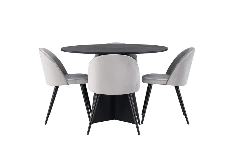 Bootcut Matgrupp 110 cm Rund med 4 Velvet stolar - Svart - Products - Möbler - Bord & matgrupp - Matgrupp