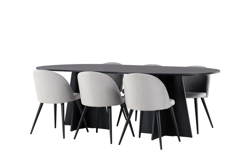 Bootcut Matgrupp 230 cm Rektangulär med 6 Velvet stolar - Svart - Products - Möbler - Bord & matgrupp - Matgrupp
