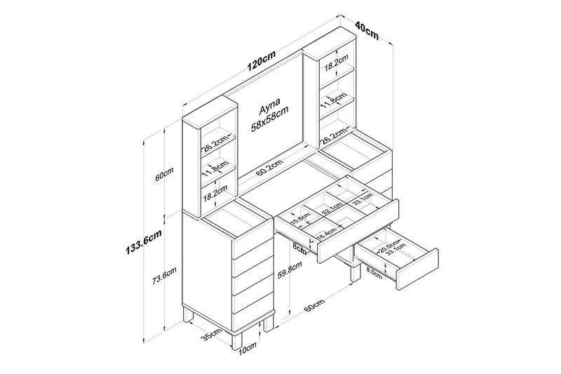 Ceylon Sminkbord 120 cm - Vit - Products - Möbler - Bord & matgrupp - Sminkbord & toalettbord