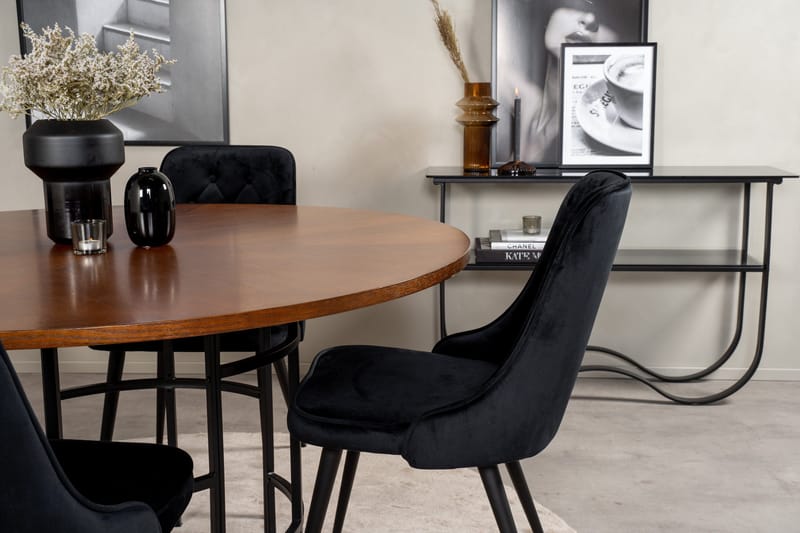Copenhagen Matgrupp 140 cm Rund med 4 Velvet Deluxe stolar - Svart - Products - Möbler - Bord & matgrupp - Matgrupp