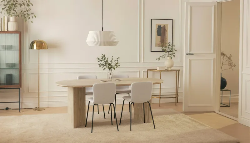 Dano Matbord 180 cm  med 4 Katy Matstolar - Travertin / Vit - Products - Möbler - Bord & matgrupp - Matgrupp