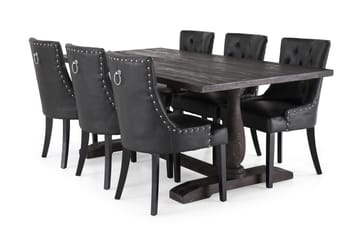 Dijon Matgrupp 200 cm med 6 Tuva F åtölj, Vintage Trä / Svart Pu