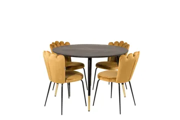 Dipp Matgrupp 115 cm Rund med 4 Limhamn stolar - Svart/Guld - Products - Möbler - Bord & matgrupp - Matgrupp