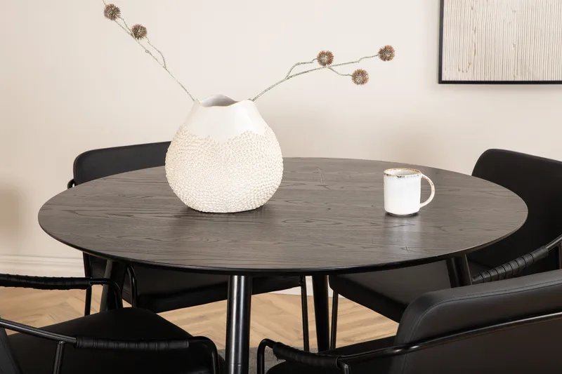 Dipp Matgrupp 115 cm Rund med 4 Tvista stolar - Svart - Products - Möbler - Bord & matgrupp - Matgrupp