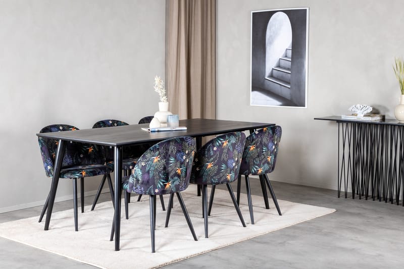 Dipp Matgrupp 180 cm Rektangulär med 6 Velvet stolar - Svart - Products - Möbler - Bord & matgrupp - Matgrupp