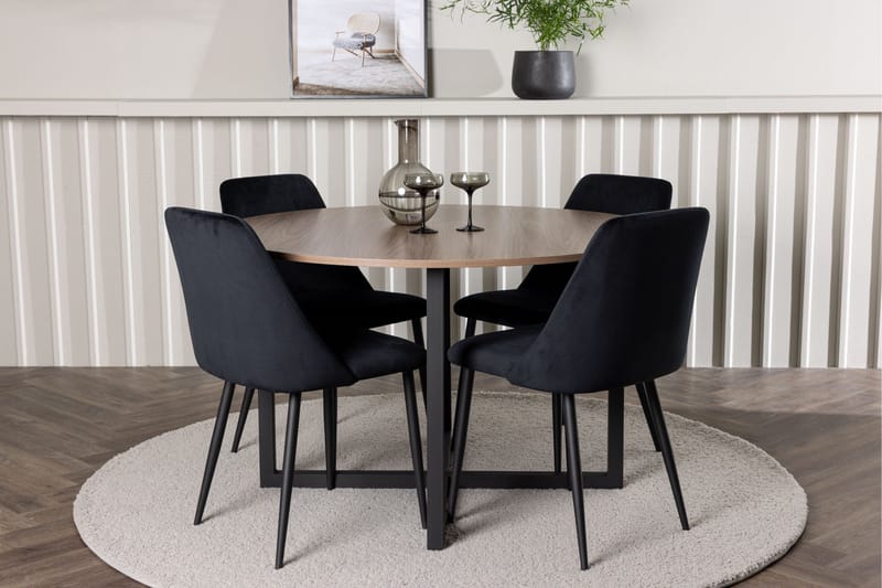 Durango Matgrupp 120 cm Rund med 4 Night Stolar - Valnöt - Products - Möbler - Bord & matgrupp - Matgrupp