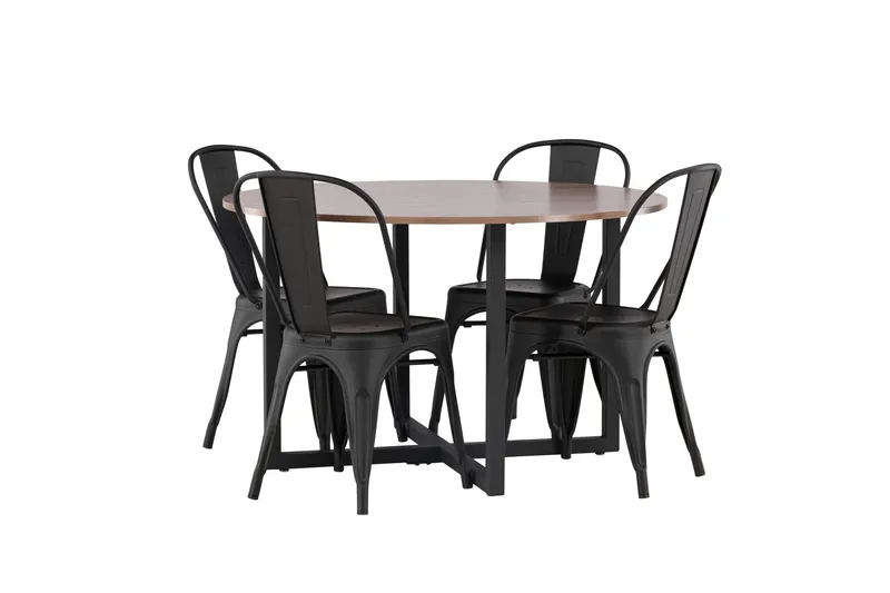Durango Matgrupp 120 cm Rund med 4 Tempe Stolar - Valnöt - Products - Möbler - Bord & matgrupp - Matgrupp