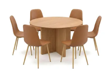 Edda Matgrupp runt 130 cm Ek med 6 Nibe Matstolar - Ek - Products - Möbler - Bord & matgrupp - Matgrupp